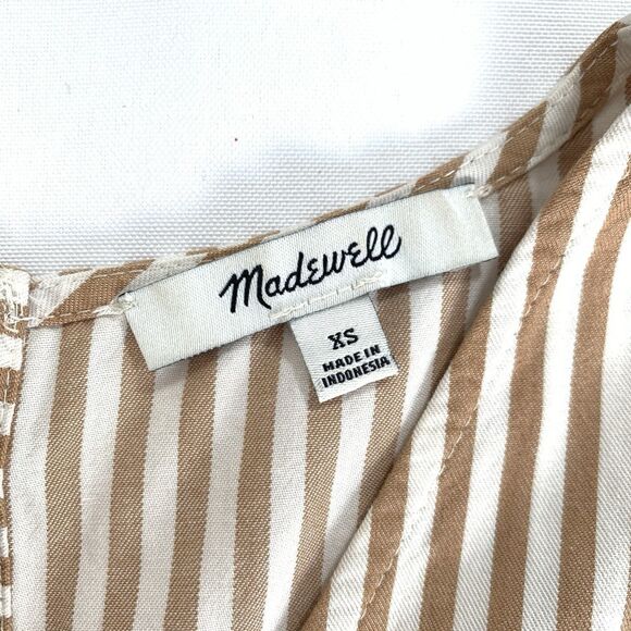Madewell Button Back Easy Dress XS Tan White Stripe Boho Nautical Summer Travel - Picture 6 of 10